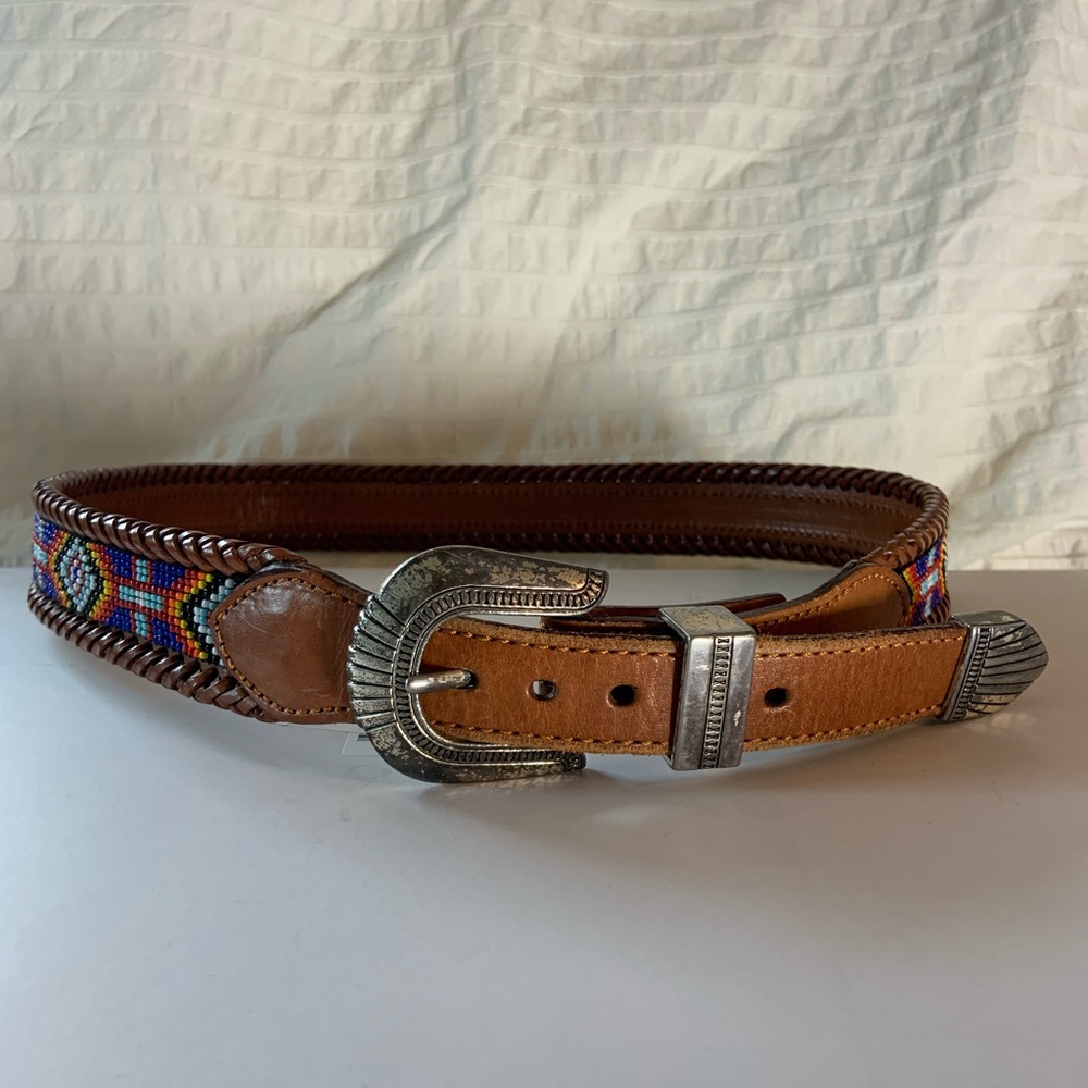 Authentic vintage beaded belt silver buckle